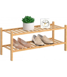 Красива бамбукова етажерка за обувки на 2 нива