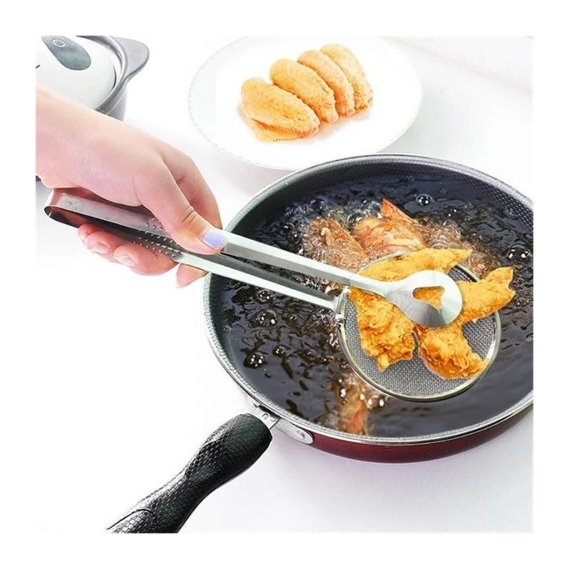 Метална Щипка с цедка за пържене и отцеждане 2в1