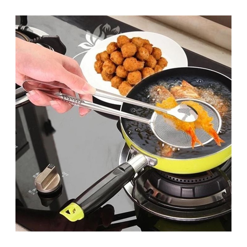 Метална Щипка с цедка за пържене и отцеждане 2в1