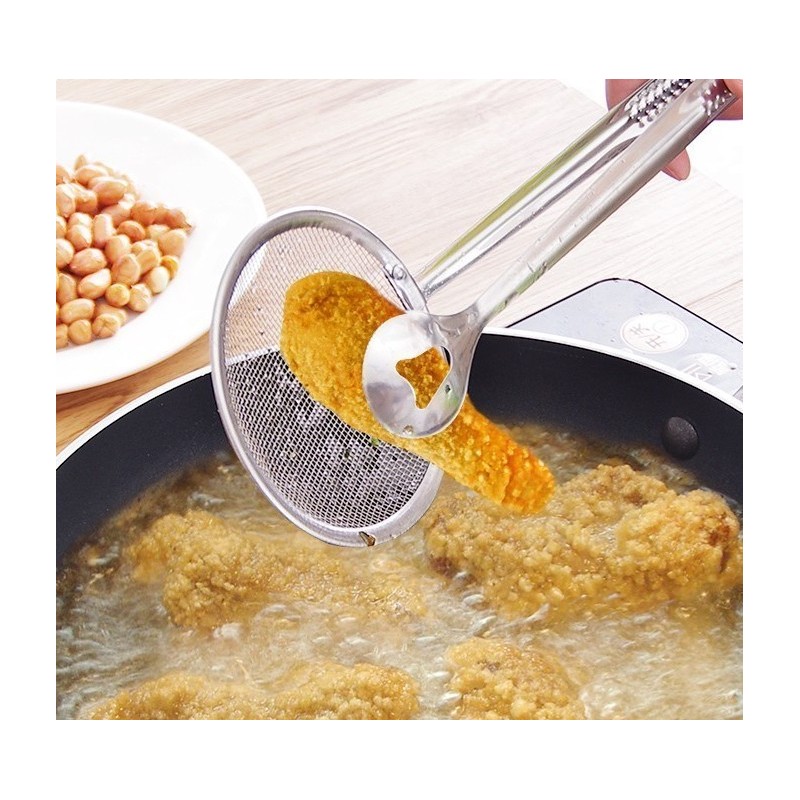 Метална Щипка с цедка за пържене и отцеждане 2в1