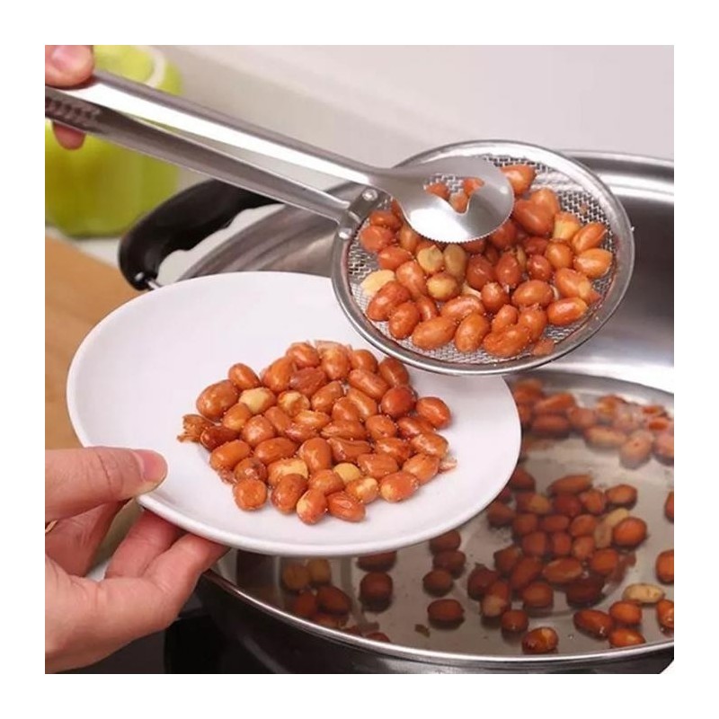 Метална Щипка с цедка за пържене и отцеждане 2в1