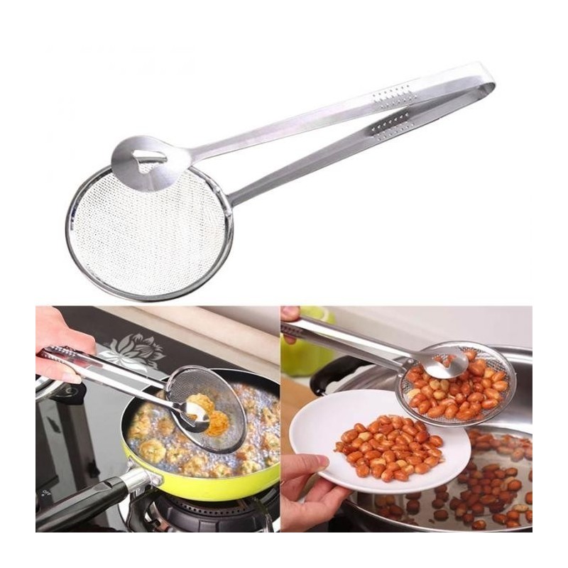Метална Щипка с цедка за пържене и отцеждане 2в1