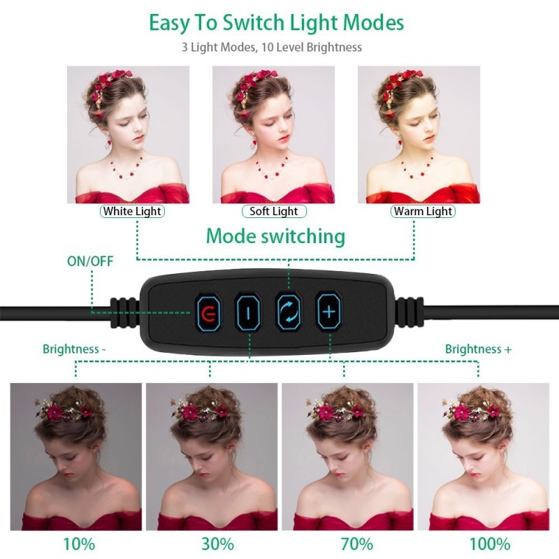 LED ринг лампа с трипод, осветление за TikTok, streaming, видео чат, с три режима