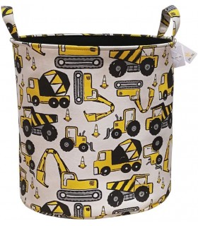 текстилен детски кош за съхранение на играчки с багери и камиони